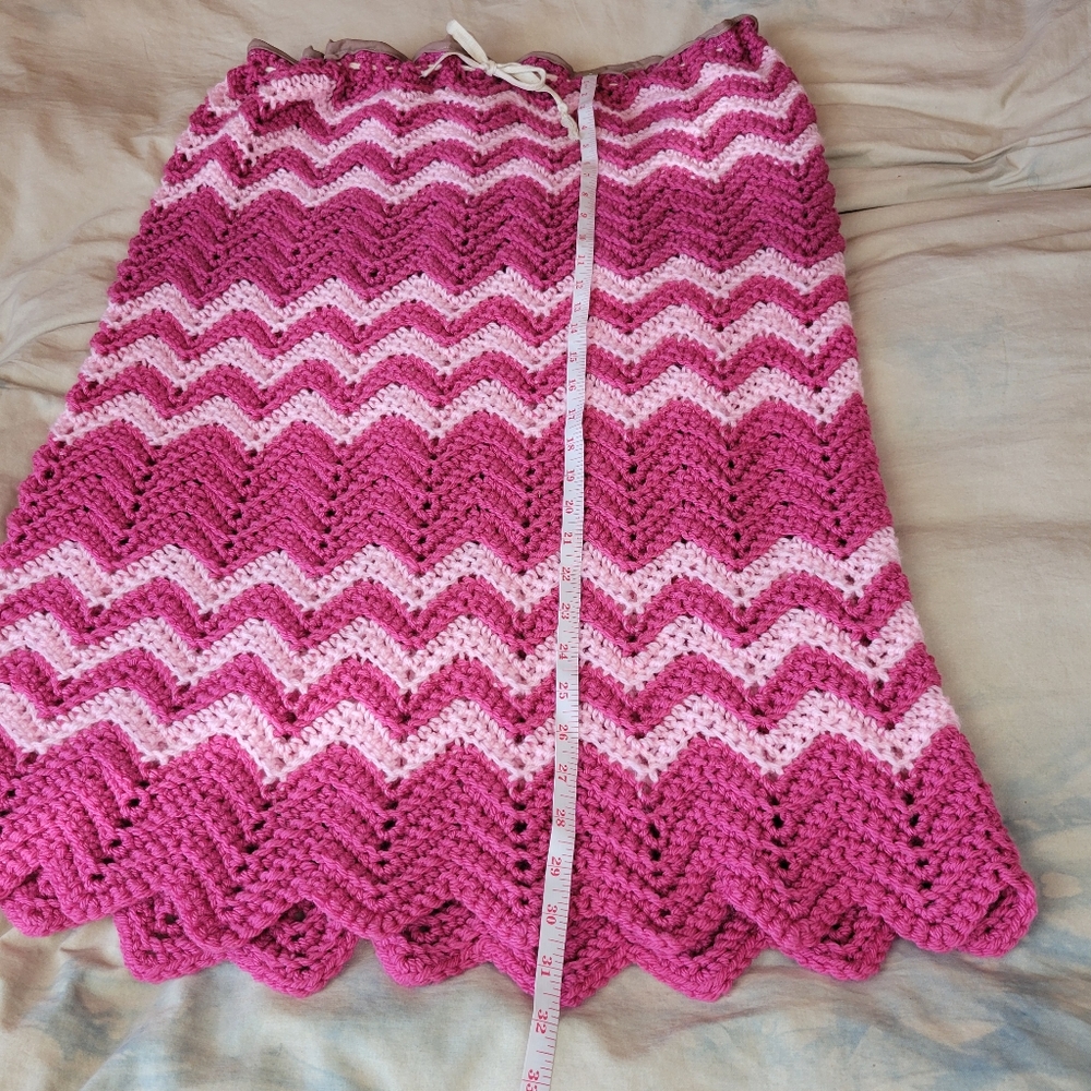 Upcycled crochet maxi skirt psychedelic boho whimsy vintage pink - Picture 4 of 9